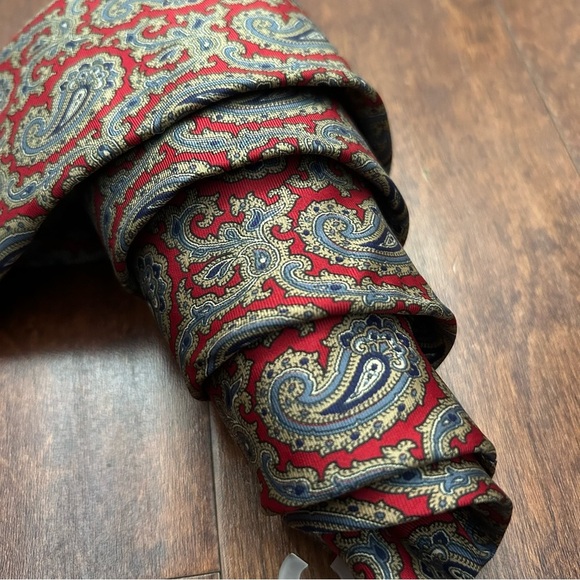 Jonathan Lake 100% Silk Classic Paisley Men's Tie in Red and Blue, NWOT - Picture 2 of 8